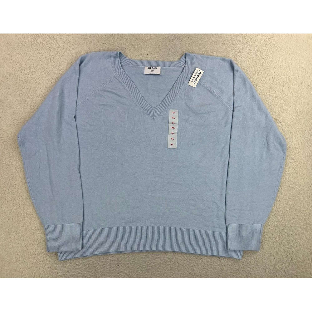 Old Navy Sweater Womens XL Tall Blue SoSoft Vee V Neck Knit Pullover Soft